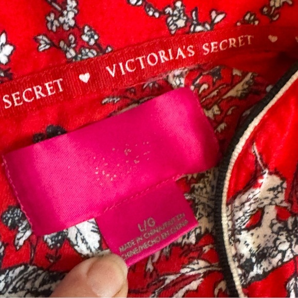 Victorias Secret Pajama Set Large Red White Leopard Animal Jungle Print Flannel - Picture 3 of 6